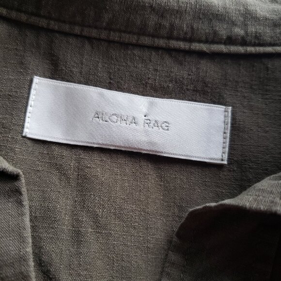 Olive Army Green AR Aloha Rag 3/4 Length Sleeve Button Up Shirt Side Zips - Picture 9 of 16